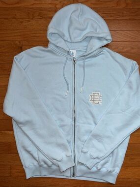 Eric Emanuel Light Blue Full-Zip Hoodie with Embroidered Chest Logo